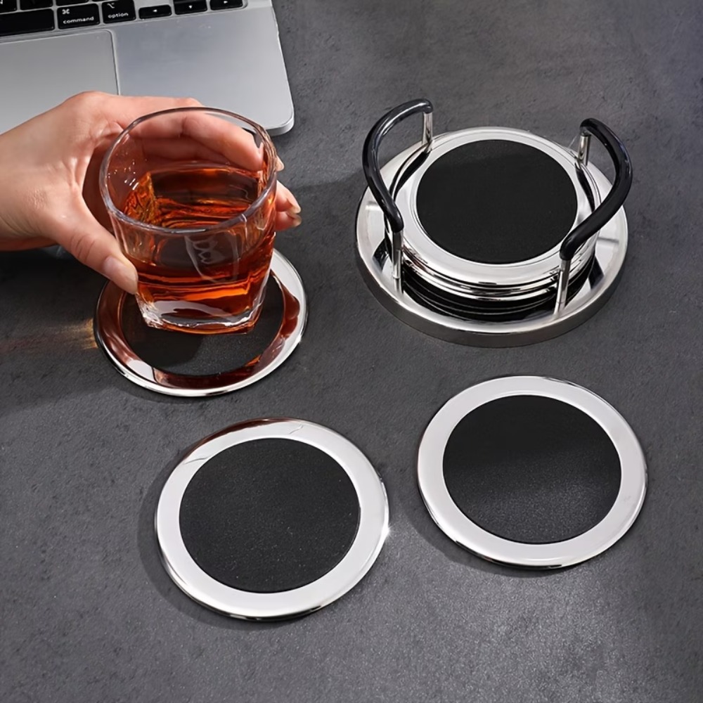 Marble Coaster Set - 6-teiliges Set Runde Edelstahl-Untersetzer Minimalistisch Wasserdicht