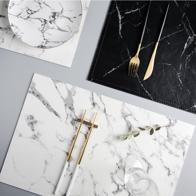 Marble Coaster Set - Luxuriöse PU-Wärmeisolierende Tischunterlage, rutschfeste Tischdecke, Marmoruntersetzer,