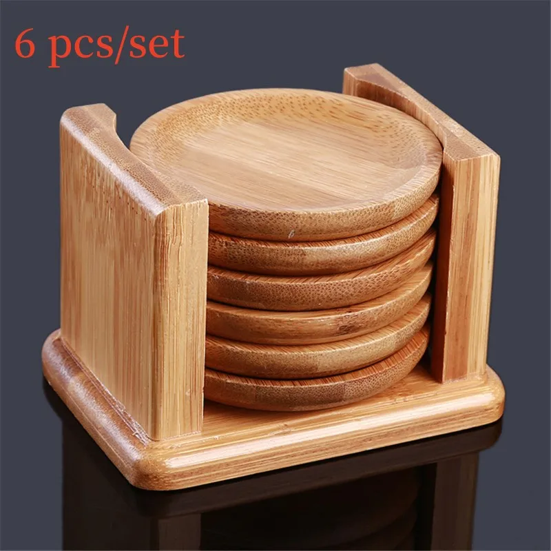 Marble Coaster Set - 6 Stück runde Form Bambus Untersetzer