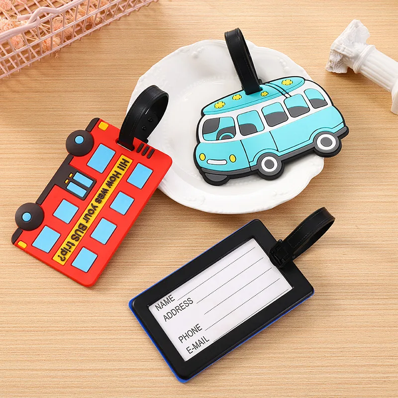 Travel Luggage Set - Niedliche Cartoon-Autos, PVC-Silikon, Gepäckanhänger, Reisegepäck, Namensschild,