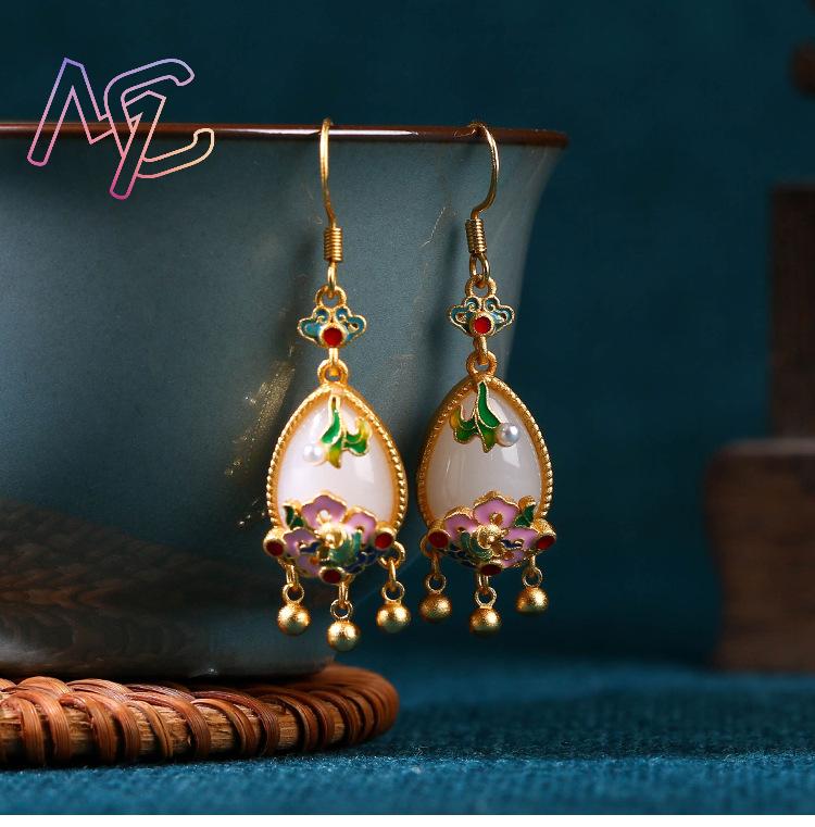 Natürliche Jade-Blumen-Ohrring – Gold Plated Jewelry Bewertung und Preis
